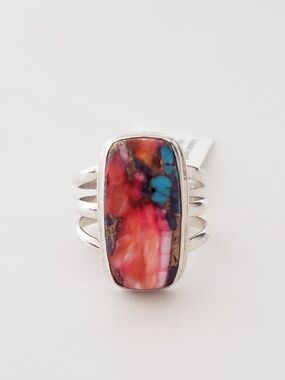 Sterling Silver 925 Pink Oyster Copper Turquoise Ring 8